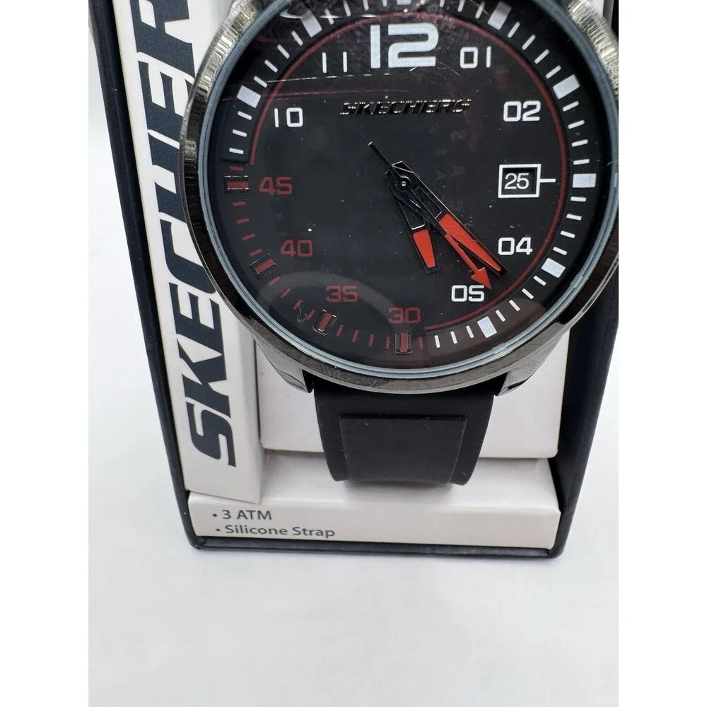 Skechers Men's 45mm Analog Watch Black Silicone SR5076W Quartz with Date New